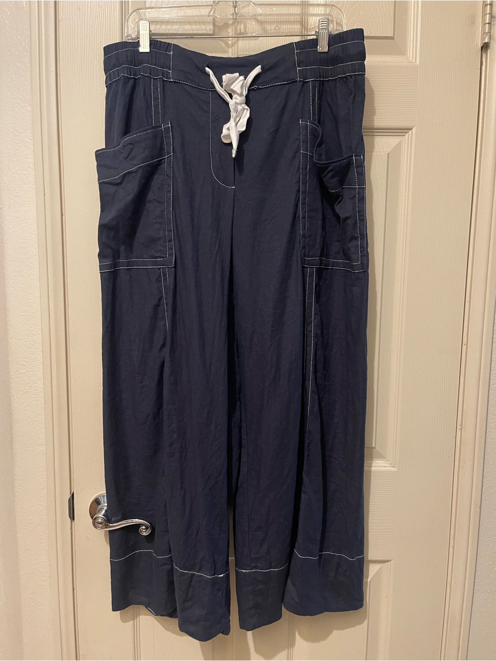 Maeve Navy Wide-Leg Drawstring Pants